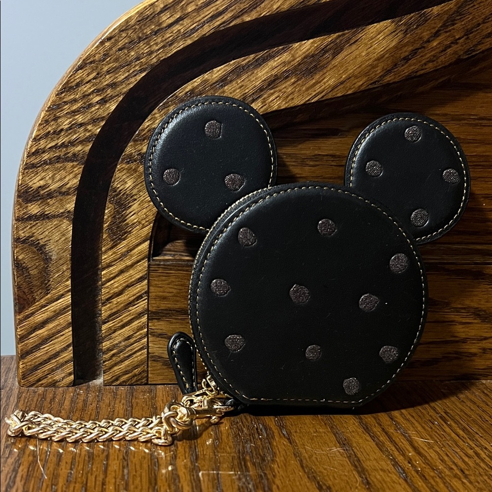 Black Polka Dot Mouse Ear Wristlet Coach Disney